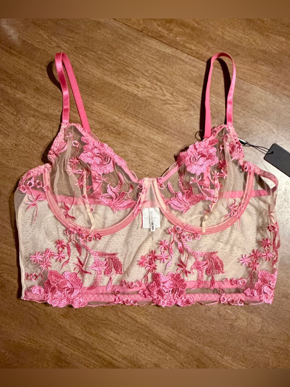 Pink Underwire Bra Fairy Floral Embroider Mesh Bralette Top NWT Fashion Nova